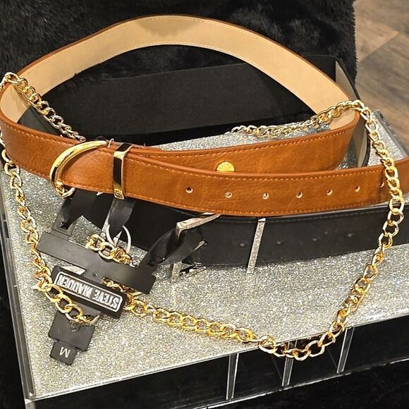 Steve Madden 3-Piece Stretch, Chain Link, & Logo Belt Set main image 8